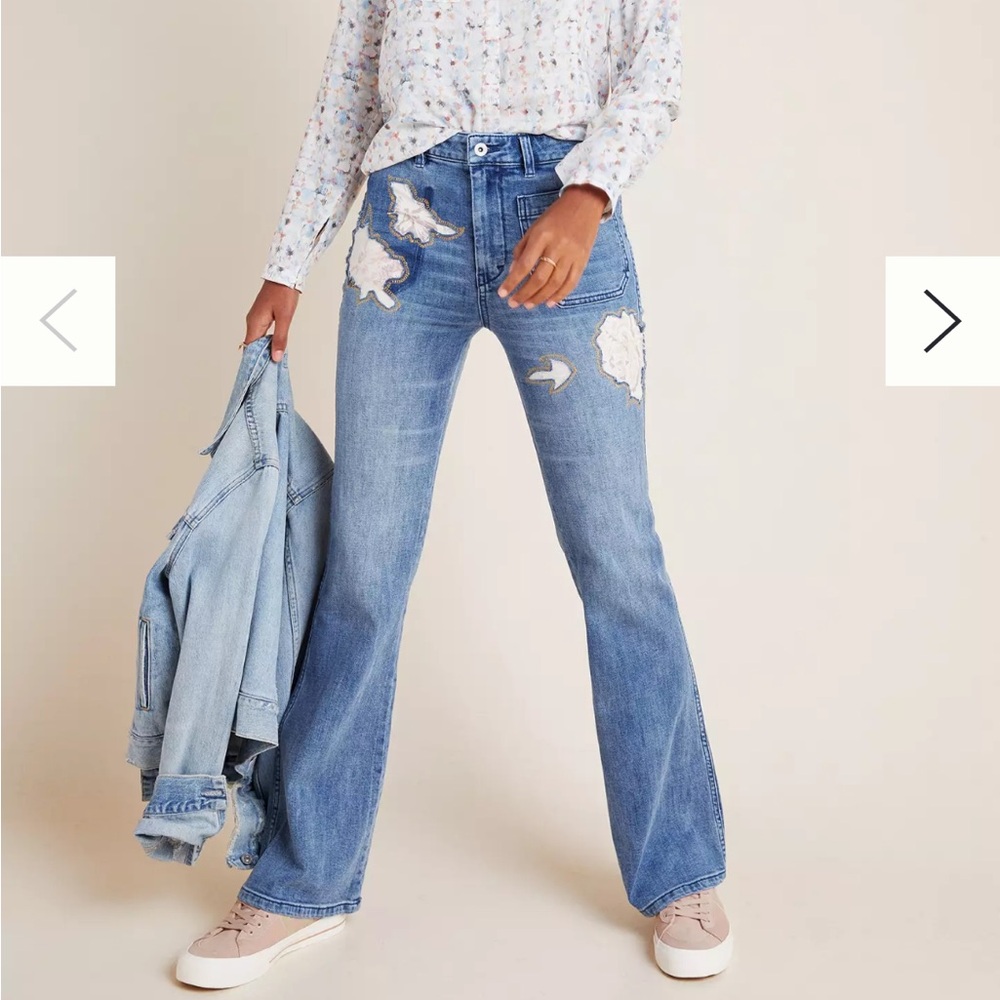 Anthropologie Pilcro High-Rise Rose Patchwork Bootcut Jeans size 26